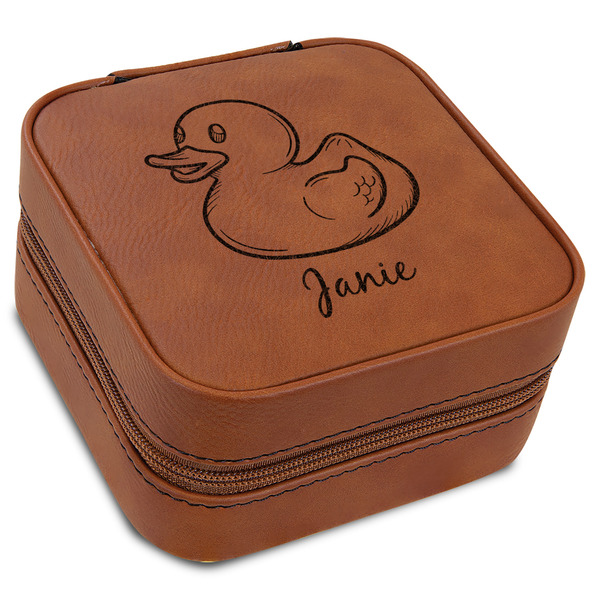 Custom Rubber Duckie Travel Jewelry Box - Rawhide Leather (Personalized)