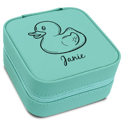 Rubber Duckie Travel Jewelry Box - Teal Leather (Personalized)