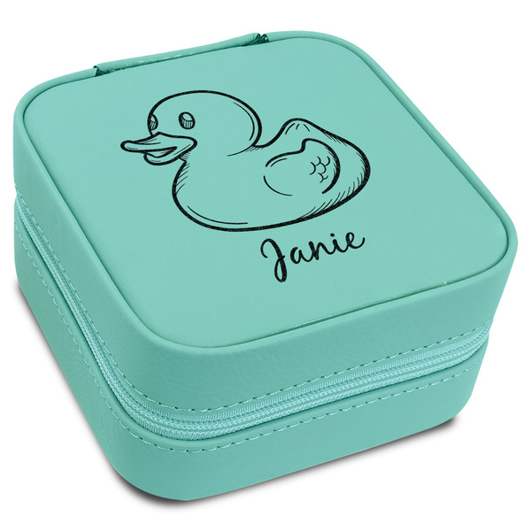 Custom Rubber Duckie Travel Jewelry Box - Teal Leather (Personalized)