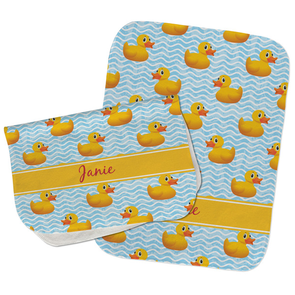Custom Rubber Duckie Burp Cloths - Fleece - Set of 2 w/ Name or Text