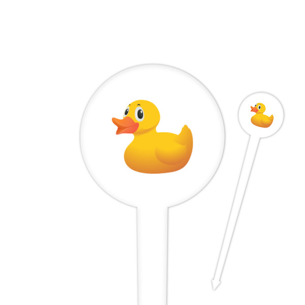 Custom Rubber Duckie 4" Round Plastic Food Picks - White - Single Sided