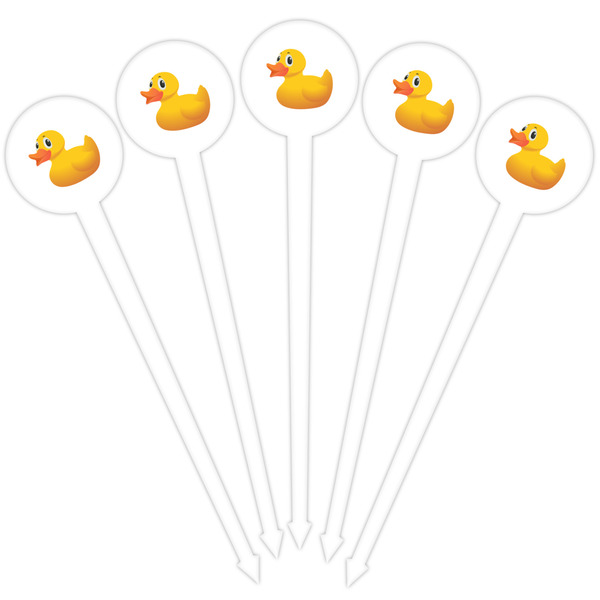Rubber Duckie White Plastic 4" Food Pick - Round - Fan View