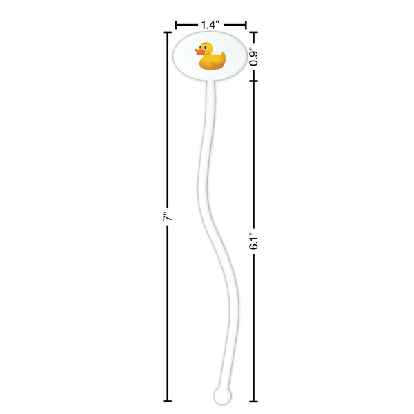 Rubber Duckie White Plastic 7" Stir Stick - Oval - Dimensions