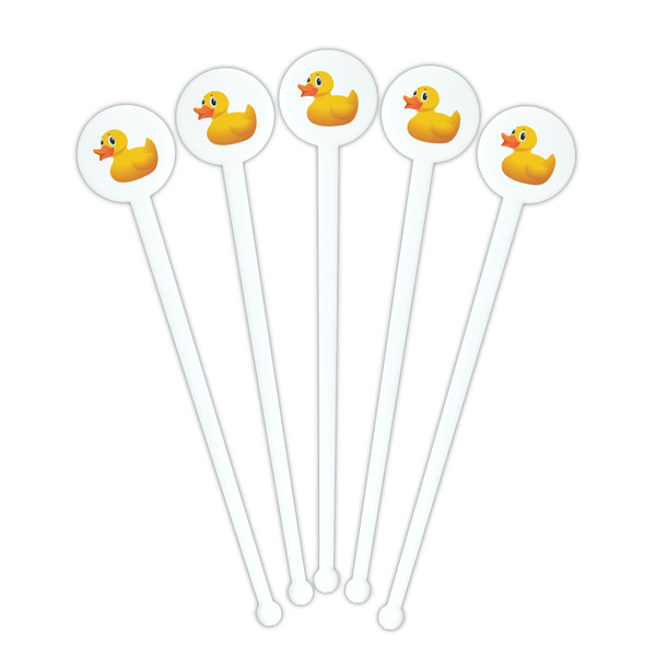 Rubber Duckie White Plastic 7" Stir Stick - Round - Fan View