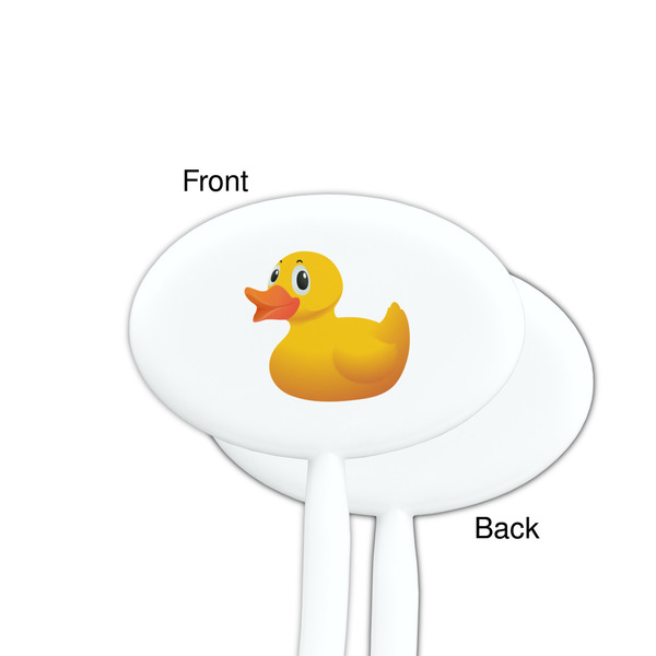 Rubber Duckie White Plastic 7" Stir Stick - Single Sided - Oval - Front & Back