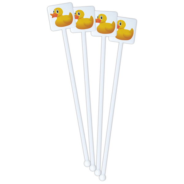 Rubber Duckie White Plastic Stir Stick - Double Sided - Square - Front
