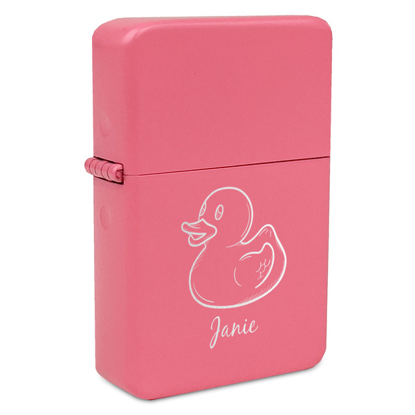 Custom Rubber Duckie Windproof Lighter - Pink - Double Sided & Lid Engraved (Personalized)