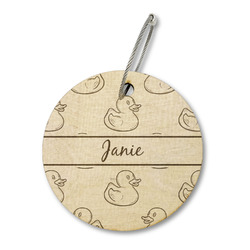 Rubber Duckie Wood Luggage Tag - Round (Personalized)