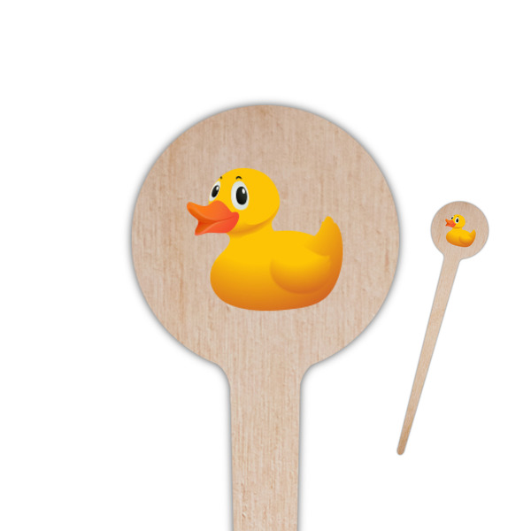 Custom Rubber Duckie 4" Round Wooden Food Picks - Double Sided