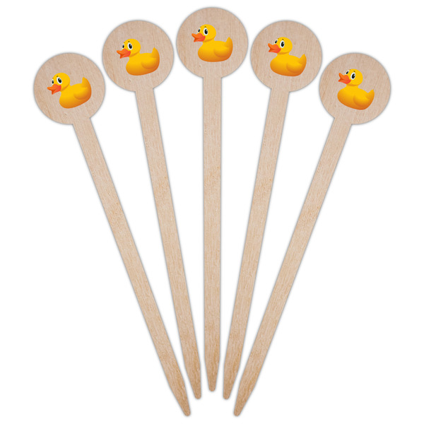 Rubber Duckie Wooden 6" Food Pick - Round - Fan View