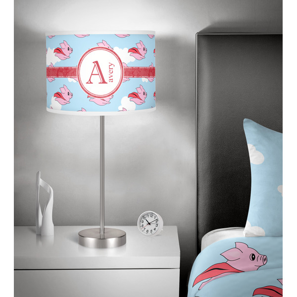 Flying Pigs 13 inch drum lamp shade - in room