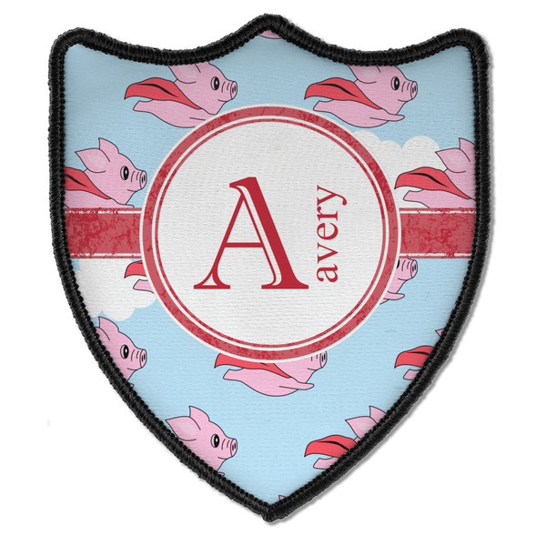 Custom Flying Pigs Iron On Shield Patch B w/ Name and Initial