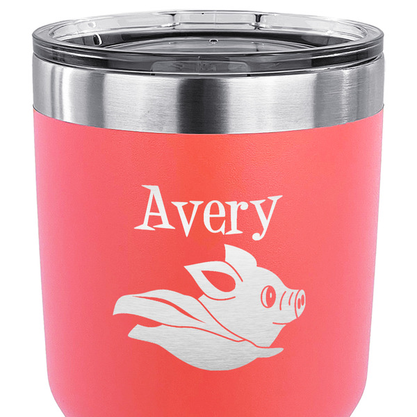Flying Pigs 30 oz Stainless Steel Ringneck Tumbler - Coral - CLOSE UP