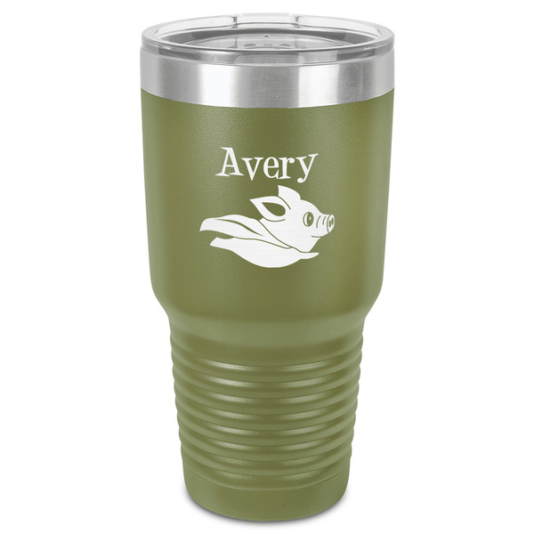 Custom Flying Pigs 30 oz Stainless Steel Tumbler - Olive - Single-Sided (Personalized)