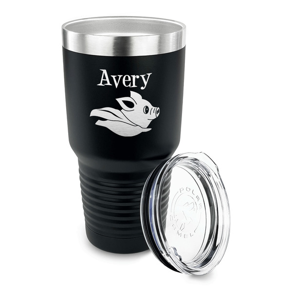 Flying Pigs 30 oz Stainless Steel Ringneck Tumblers - Black - LID OFF