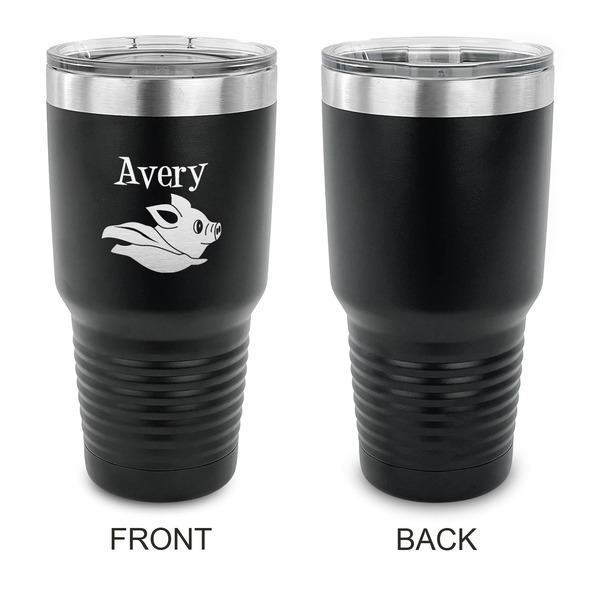 Flying Pigs 30 oz Stainless Steel Ringneck Tumblers - Black - Single Sided - APPROVAL