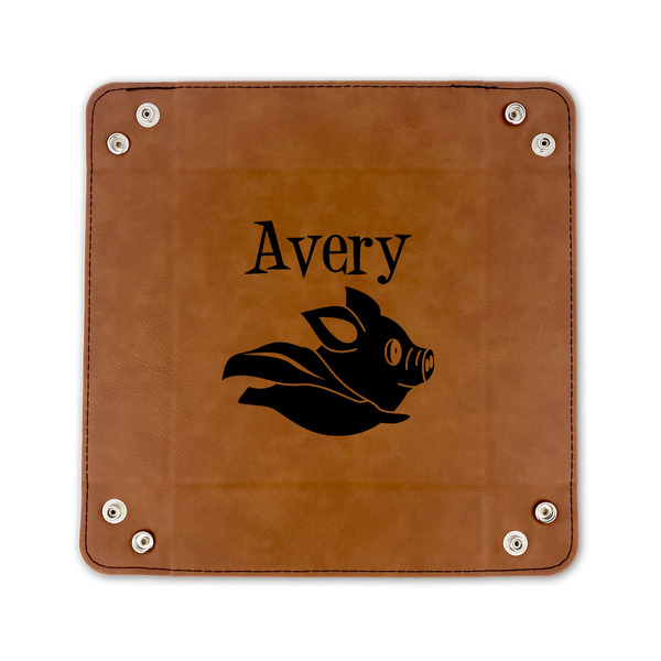 Flying Pigs 6" x 6" Leatherette Snap Up Tray - FLAT FRONT