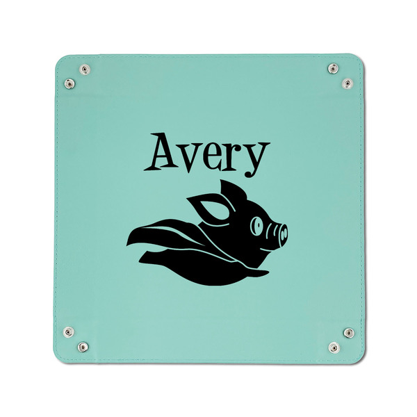 Flying Pigs 6" x 6" Teal Leatherette Snap Up Tray - APPROVAL