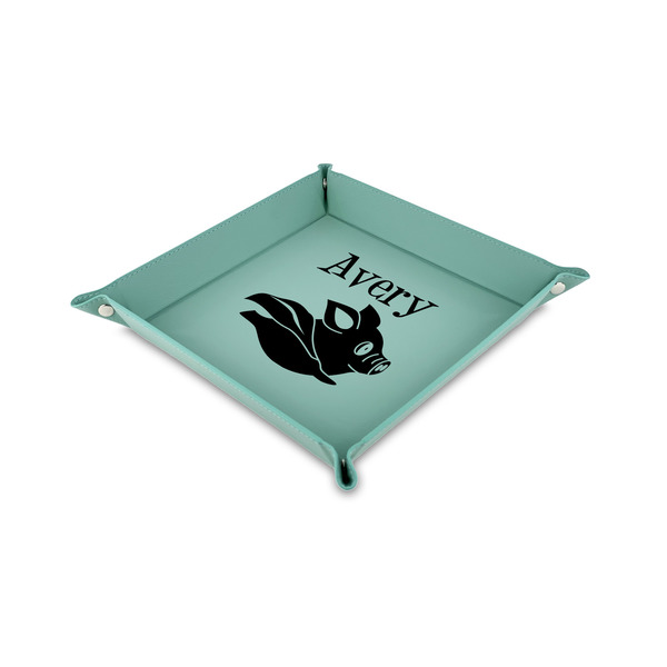 Custom Flying Pigs Faux Leather Dice Tray - 6" x 6" - Teal (Personalized)