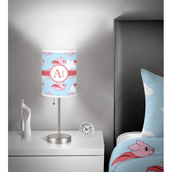 Flying Pigs 7 inch drum lamp shade - in room