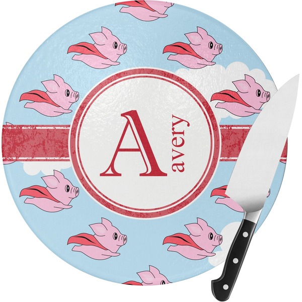 Custom Flying Pigs Round Glass Cutting Board - Small (Personalized)