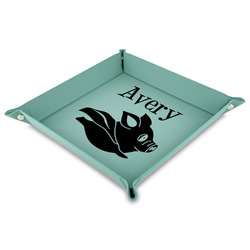Flying Pigs 9" x 9" Teal Faux Leather Valet Tray (Personalized)