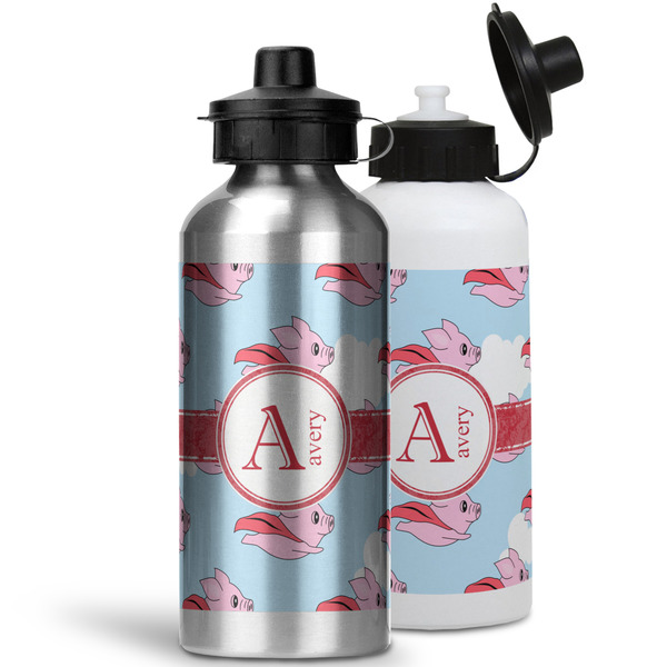 Flying Pigs Aluminum Water Bottles - MAIN (white &silver)