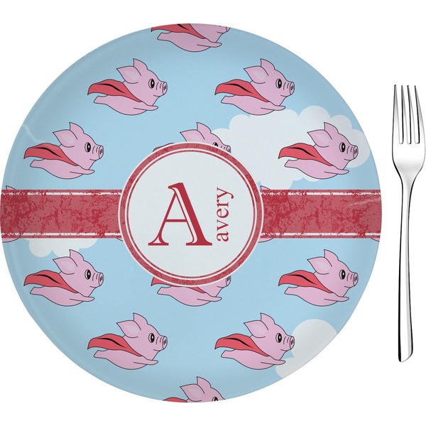 Custom Flying Pigs 8" Glass Appetizer / Dessert Plates - Single or Set (Personalized)