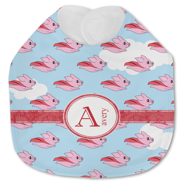 Custom Flying Pigs Jersey Knit Baby Bib w/ Name and Initial