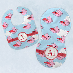 Flying Pigs Baby Bib & Burp Set w/ Name and Initial
