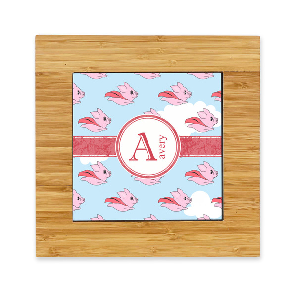 Custom Flying Pigs Bamboo Trivet with Ceramic Tile Insert (Personalized)
