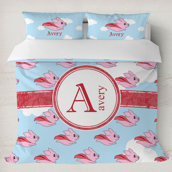 Custom Flying Pigs Duvet Cover Set - King (Personalized)