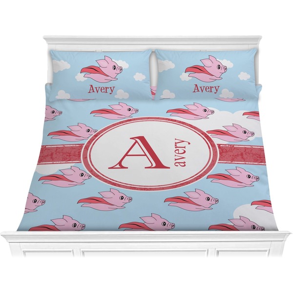 Custom Flying Pigs Comforter Set - King (Personalized)