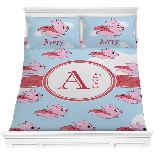 Custom Flying Pigs Comforter Set - Full / Queen (Personalized)