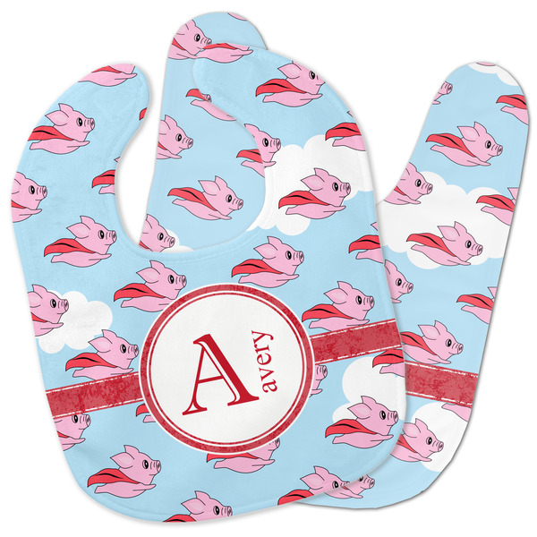 Custom Flying Pigs Baby Bib w/ Name and Initial