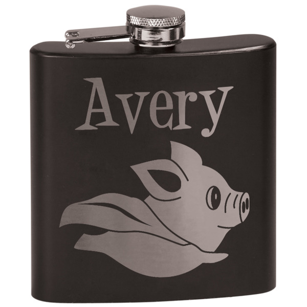 Custom Flying Pigs Black Flask Set (Personalized)