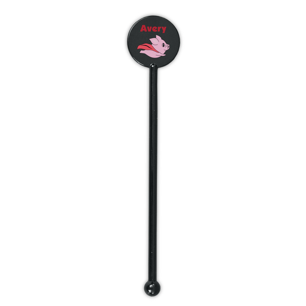 Flying Pigs Black Plastic 5.5" Stir Stick - Round - Single Stick