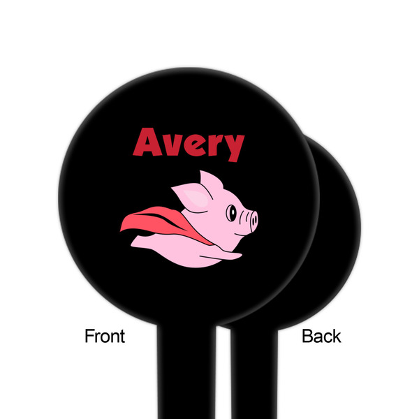 Flying Pigs Black Plastic 6" Food Pick - Round - Single Sided - Front & Back