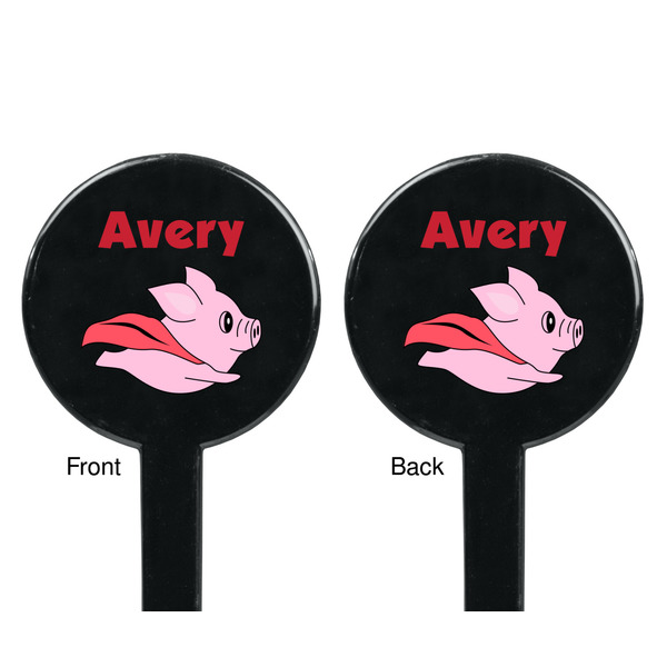 Flying Pigs Black Plastic 7" Stir Stick - Double Sided - Round - Front & Back