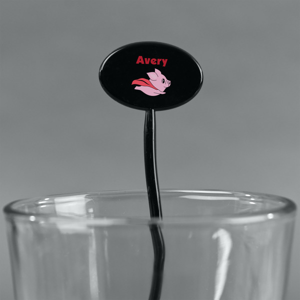Flying Pigs Black Plastic 7" Stir Stick - Oval - Main