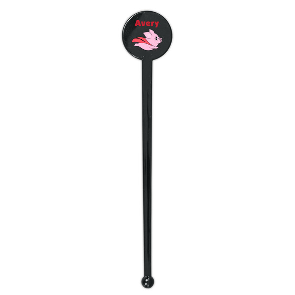 Flying Pigs Black Plastic 7" Stir Stick - Round - Single Stick