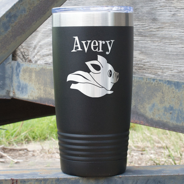 Custom Flying Pigs 20 oz Stainless Steel Tumbler - Black - Double Sided (Personalized)