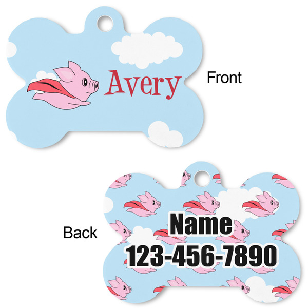 Flying Pigs Bone Shaped Dog Tag - Front & Back