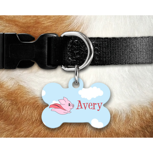 Flying Pigs Bone Shaped Dog Tag on Collar & Dog