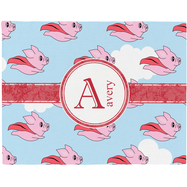 Custom Flying Pigs Woven Fabric Placemat - Twill w/ Name and Initial