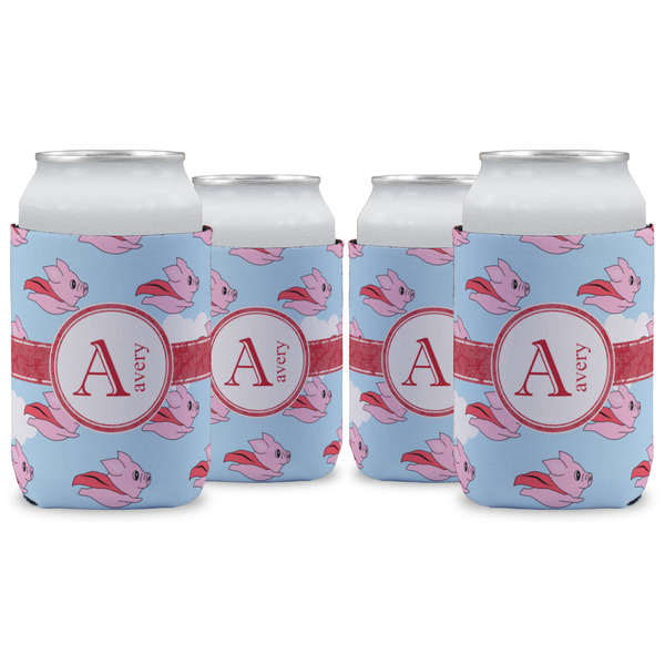 Custom Flying Pigs Can Cooler (12 oz) - Set of 4 w/ Name and Initial