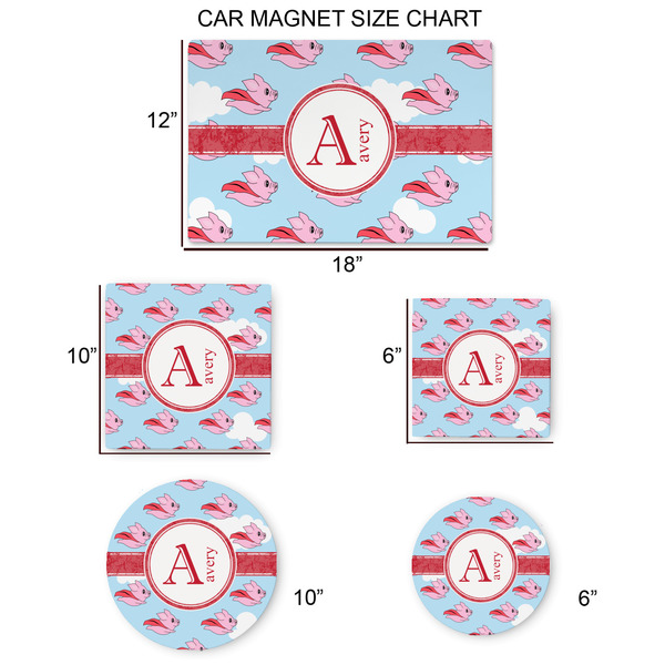 Flying Pigs Car Magnets - SIZE CHART