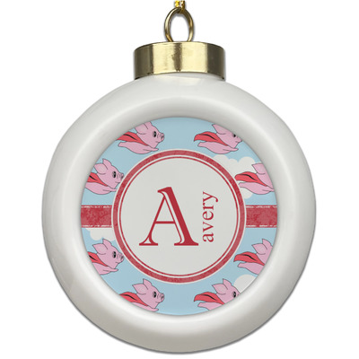 Flying Pigs Ceramic Ball Ornament (Personalized)