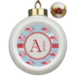 Flying Pigs Ceramic Ball Ornaments - Poinsettia Garland (Personalized)