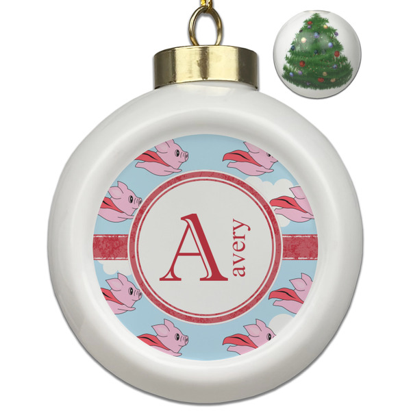 Custom Flying Pigs Ceramic Ball Ornament - Christmas Tree (Personalized)